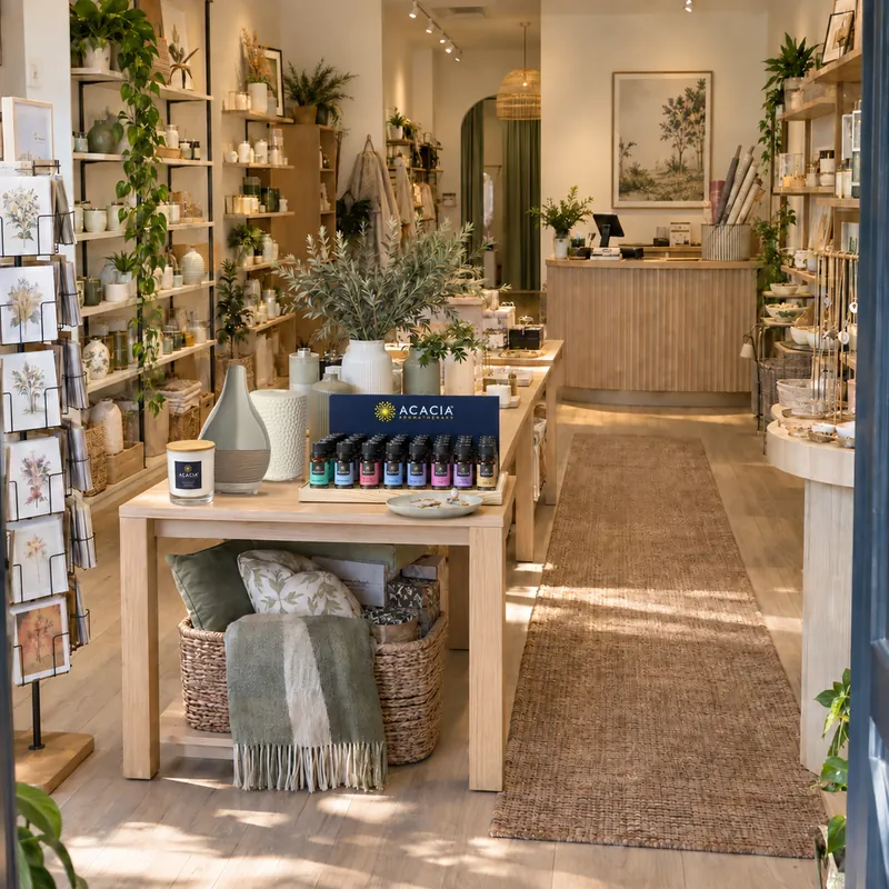 Gift and homewares shop displaying Acacia Aromatherapy products